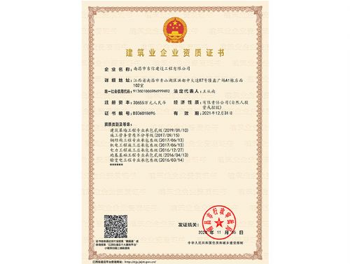 企业资质证书（南昌市）